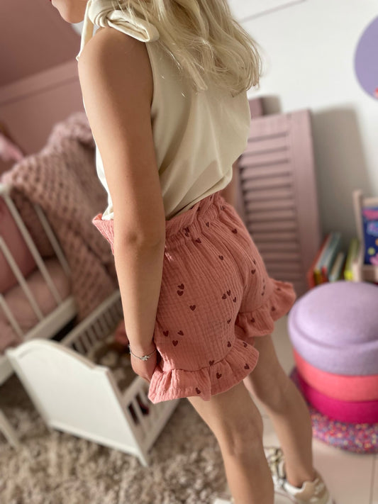 Short - Ruffle - Mousseline - Hartjes roze