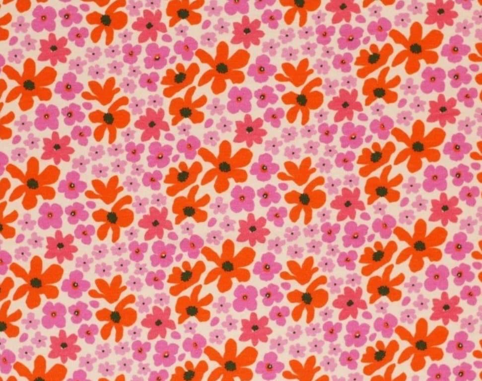 Shirt - Bloemenprint - Bloemetjes paars oranje