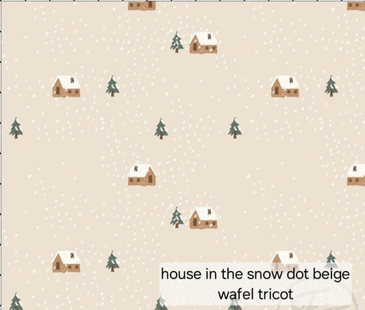 Knooptopje - Print - Huisje in sneeuw beige