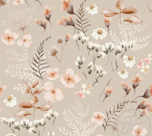 Jurkje korte mouw - Bloemenprint - Weidebloemen beige